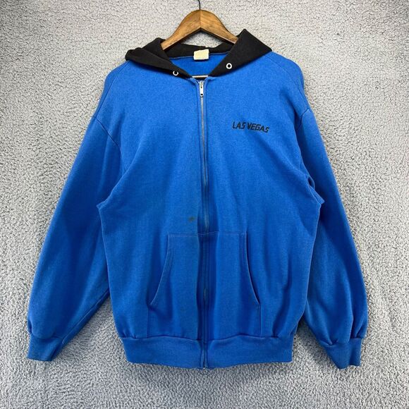 Vintage Las Vegas Sweatshirt Mens Extra Large Blue Black Zip Hoodie Spellout 90s - Picture 1 of 16